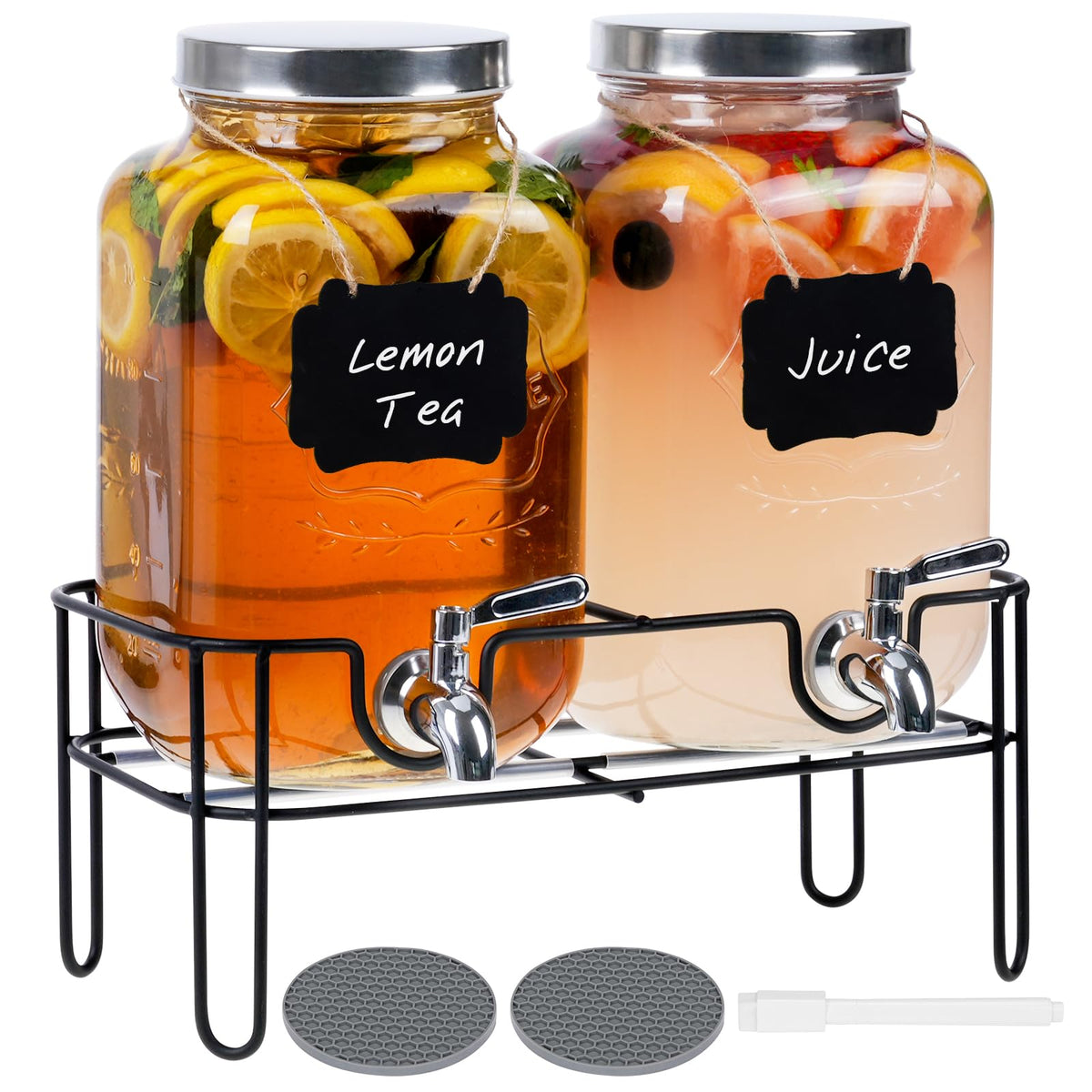 2 Pack 1 Gallon Glass Drink Dispensers with Stand & Spout Z88874