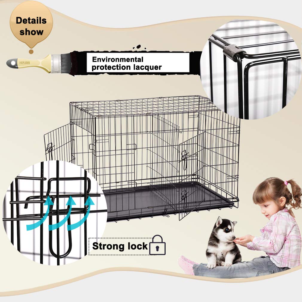 Folding Metal Dog Crate with Divider and Handle A23678