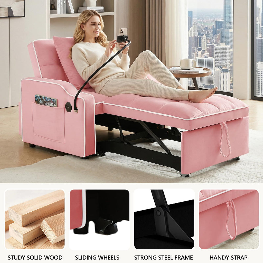Pink Velvet Sofa Bed J314