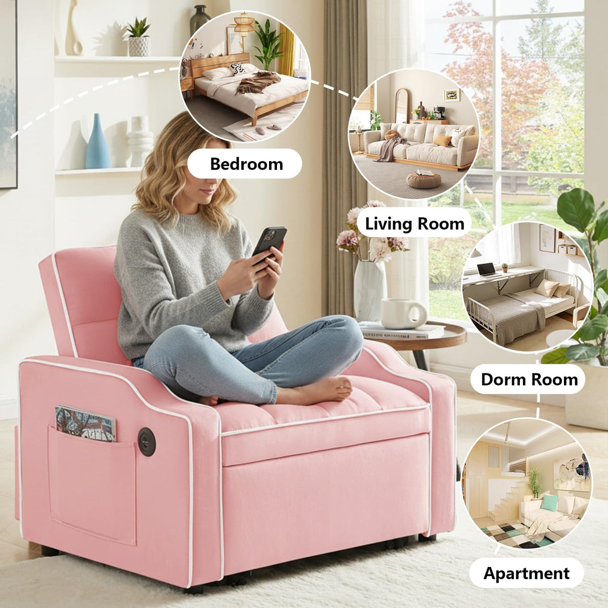 Pink Velvet Sofa Bed J314