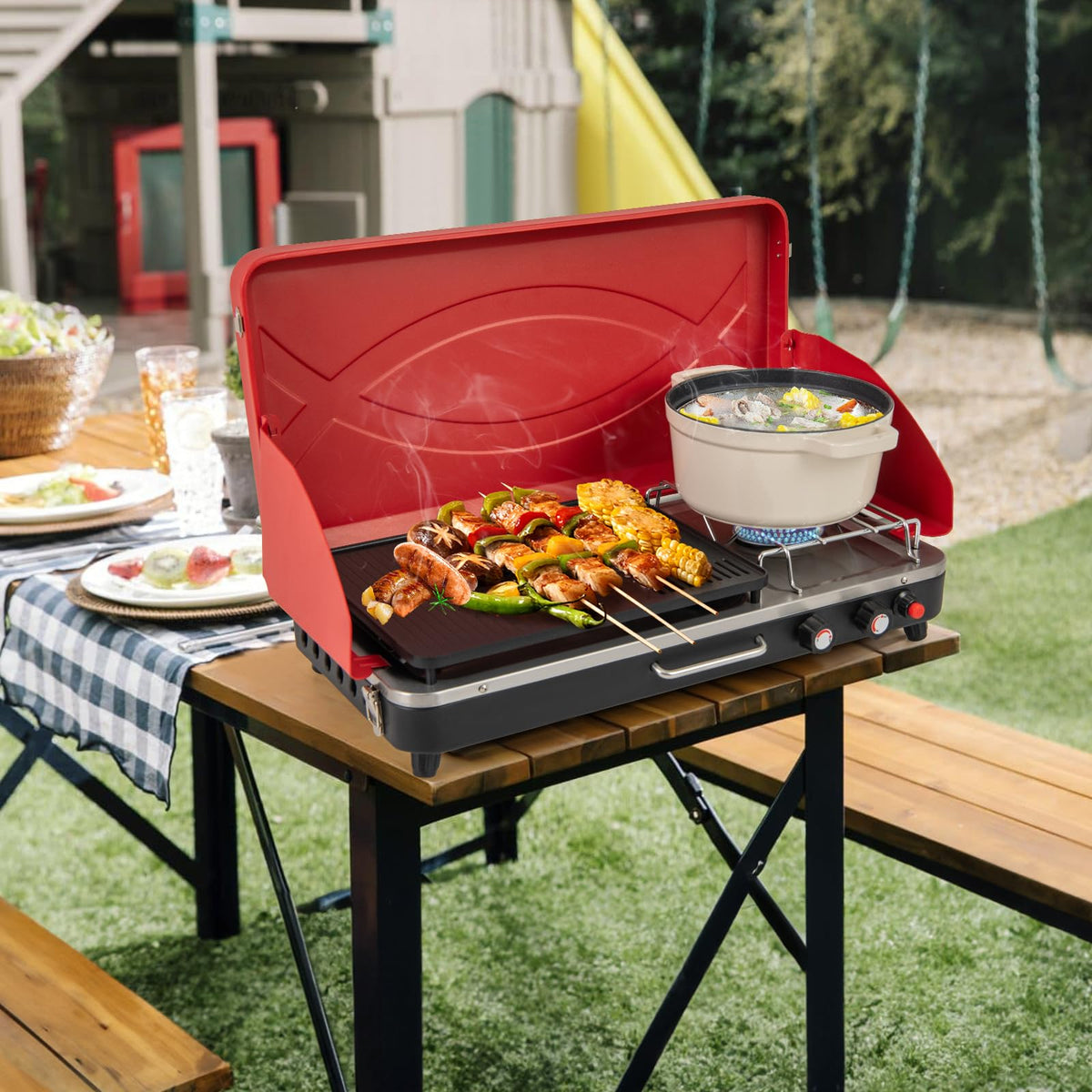 2-Burner Propane Camping Stove with Detachable Legs F446402