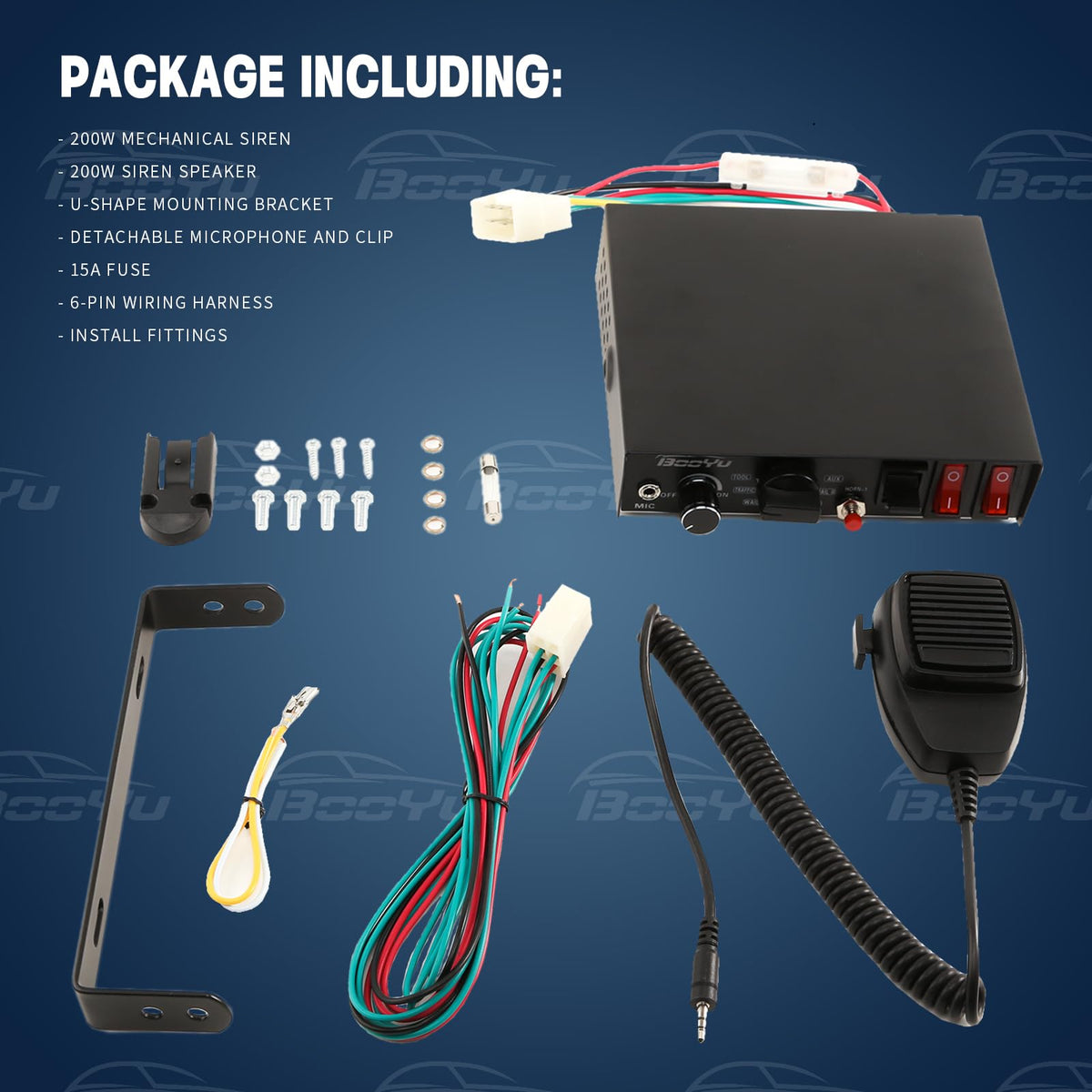 12V 200W 9Tone Slim Speaker Horn Alarm PA System Emergency Siren X7430