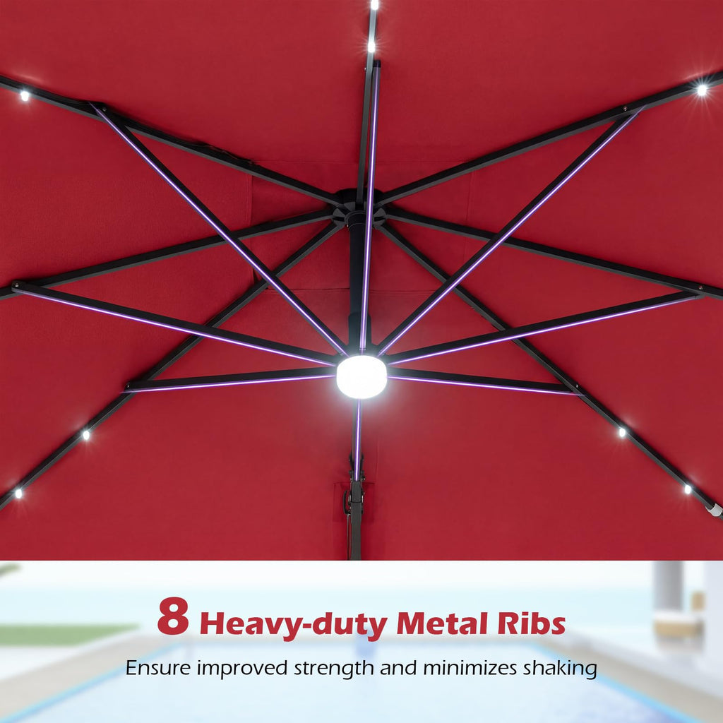 10ft Solar LED Patio Umbrella with Aluminum Pole R312973