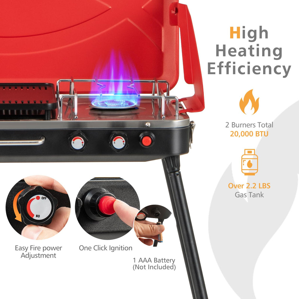 2-Burner Propane Camping Stove with Detachable Legs F446402