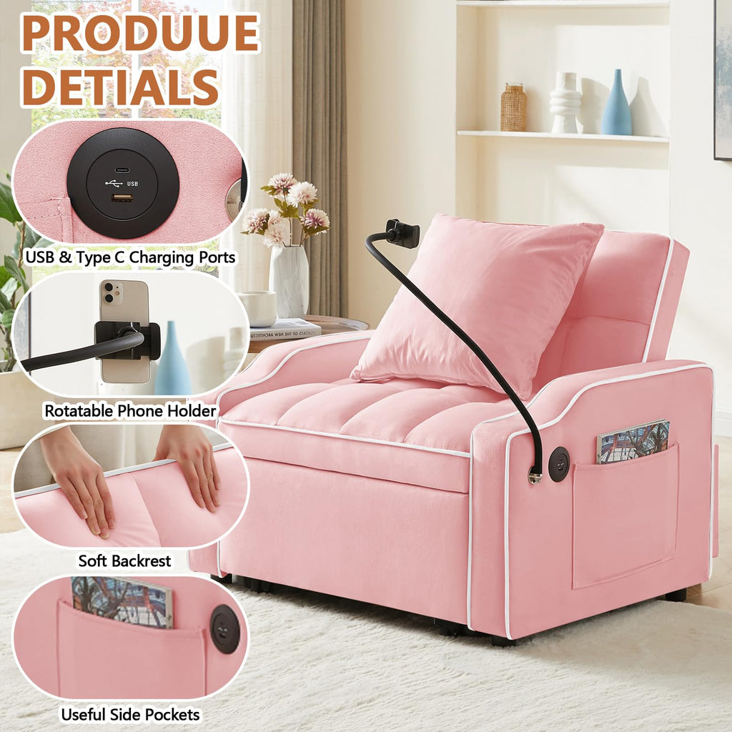 Pink Velvet Sofa Bed J314
