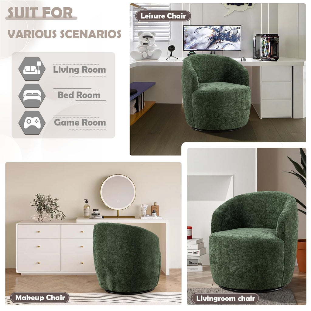 Green Chenille Swivel Barrel Chair O566