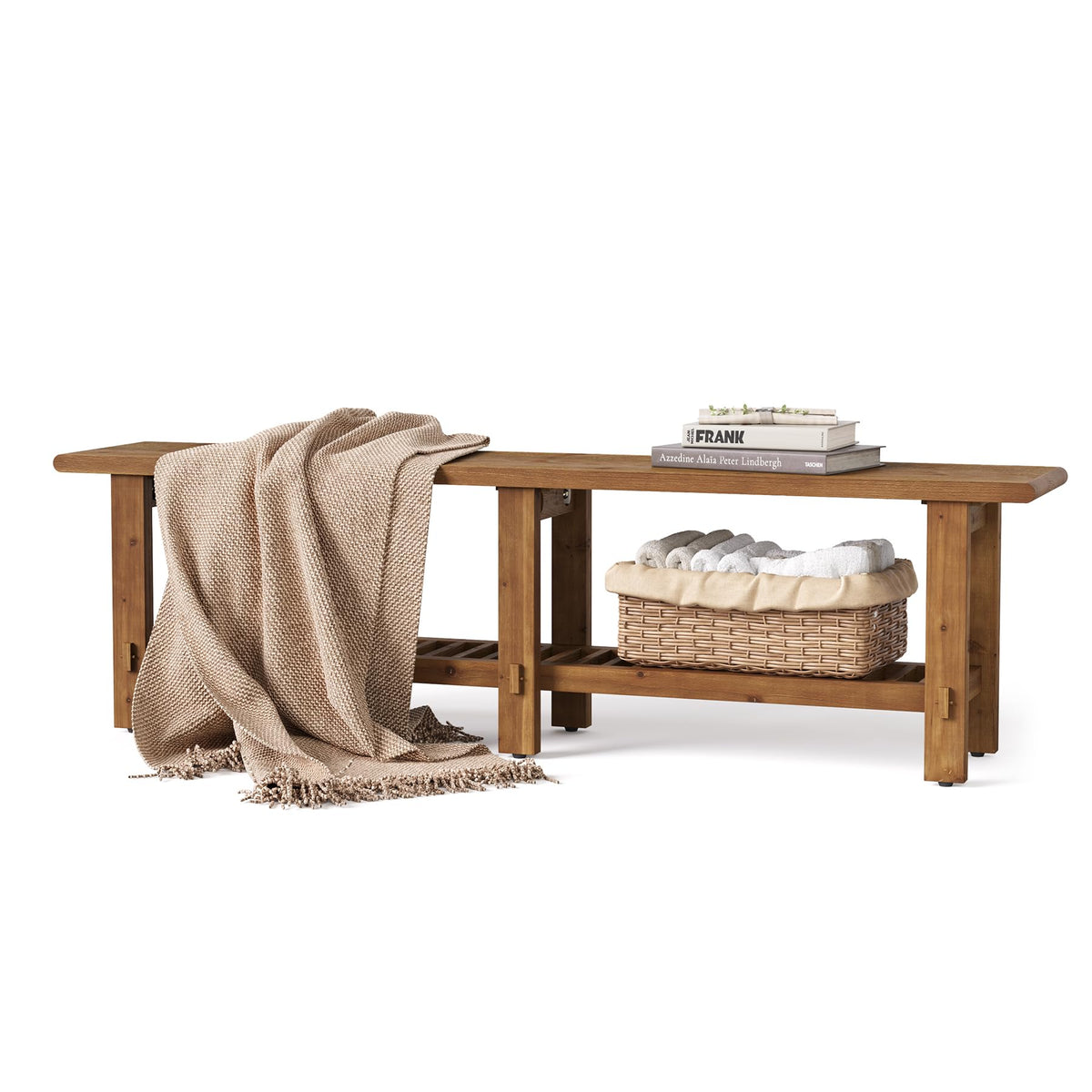Solid Wood Shoe Bench with Storage Rack B627699