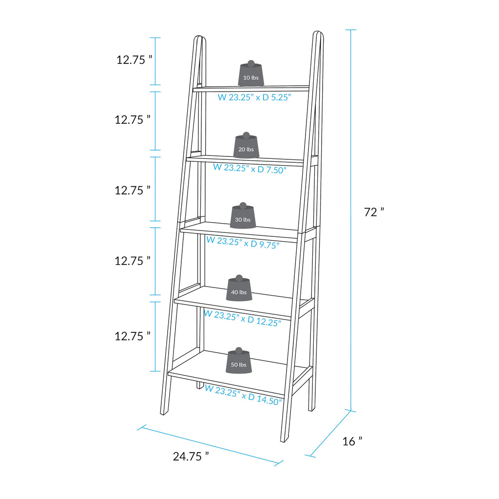 Solid Wood 5-Shelf Ladder Bookcase P103