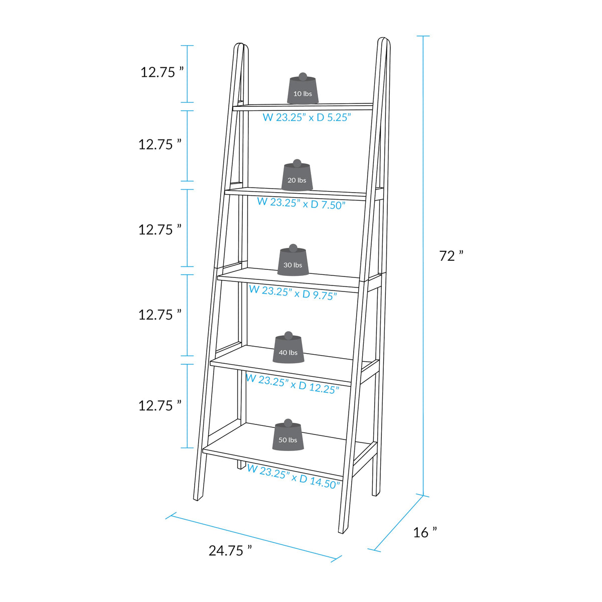 Solid Wood 5-Shelf Ladder Bookcase P103