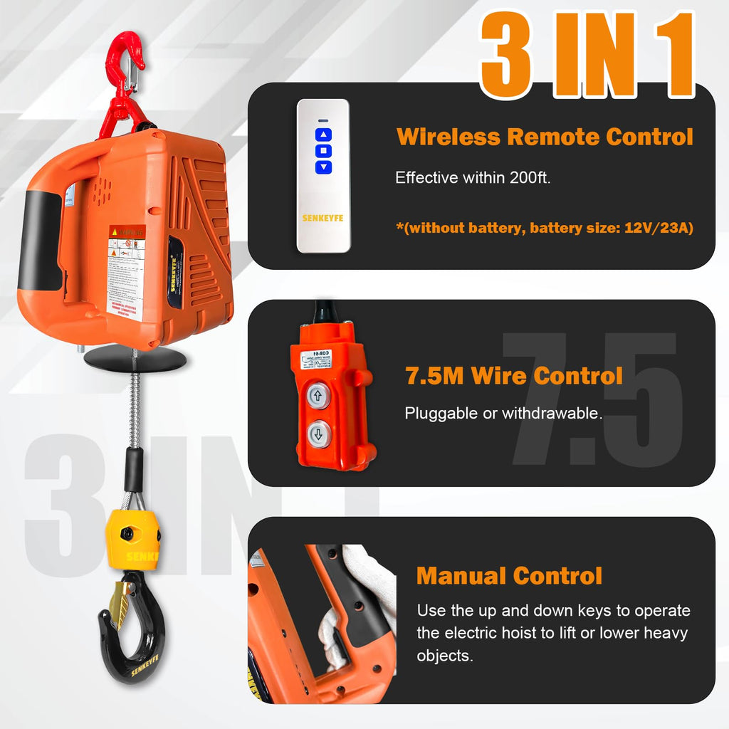 Electric Portable Hoist Winch 1500LBS 110V 25 FT with Lifting Strap P78665
