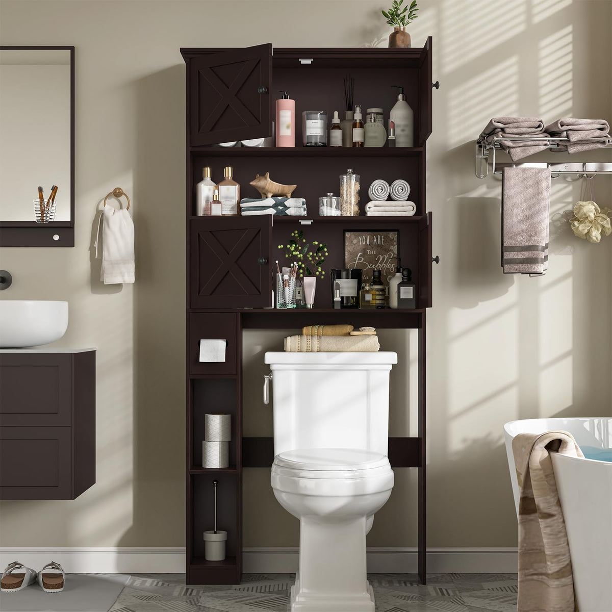 Over The Toilet Storage Cabinet with Doors & Paper Holder X483
