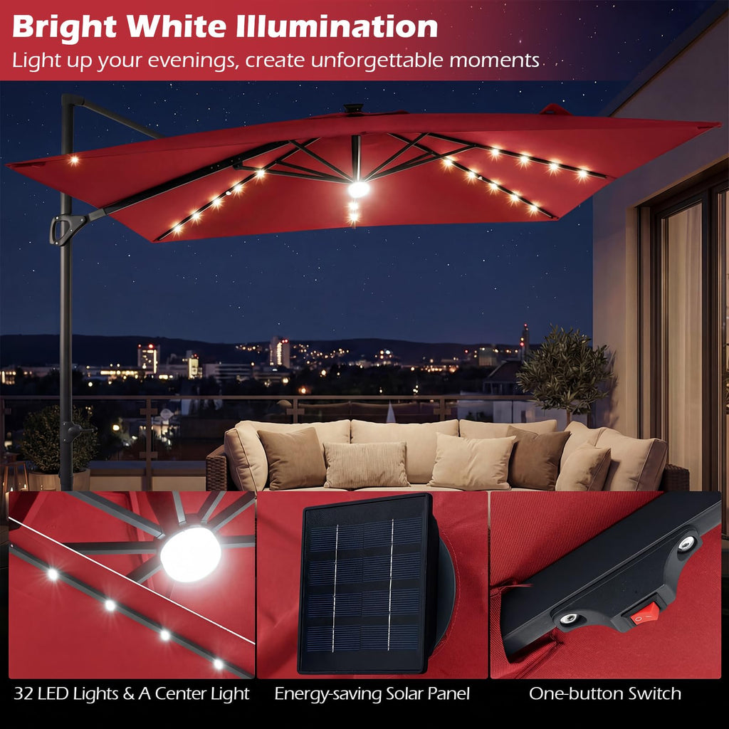 10ft Solar LED Patio Umbrella with Aluminum Pole R312973