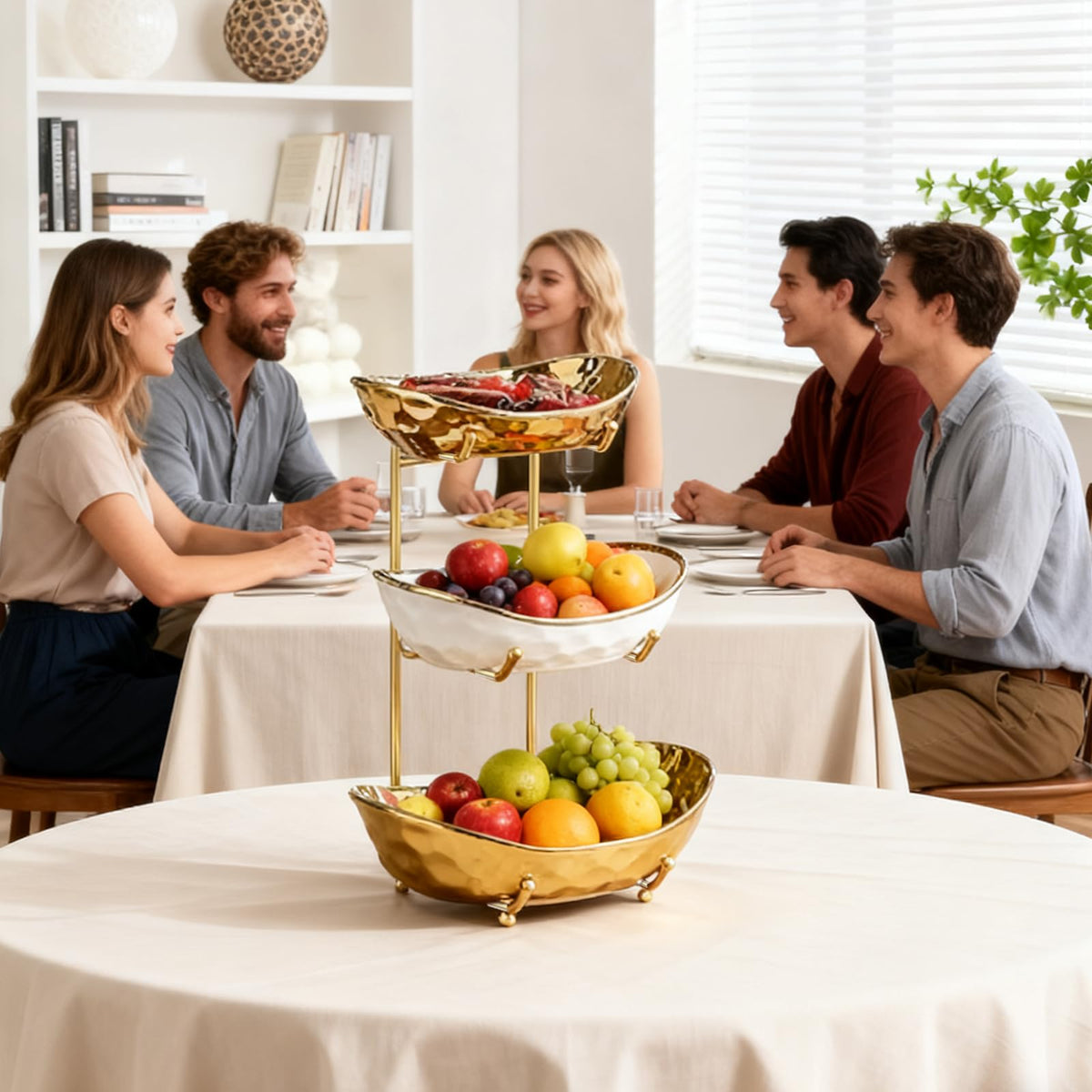 3 Tier Ceramic Fruit Bowl with Metal Stand B971005
