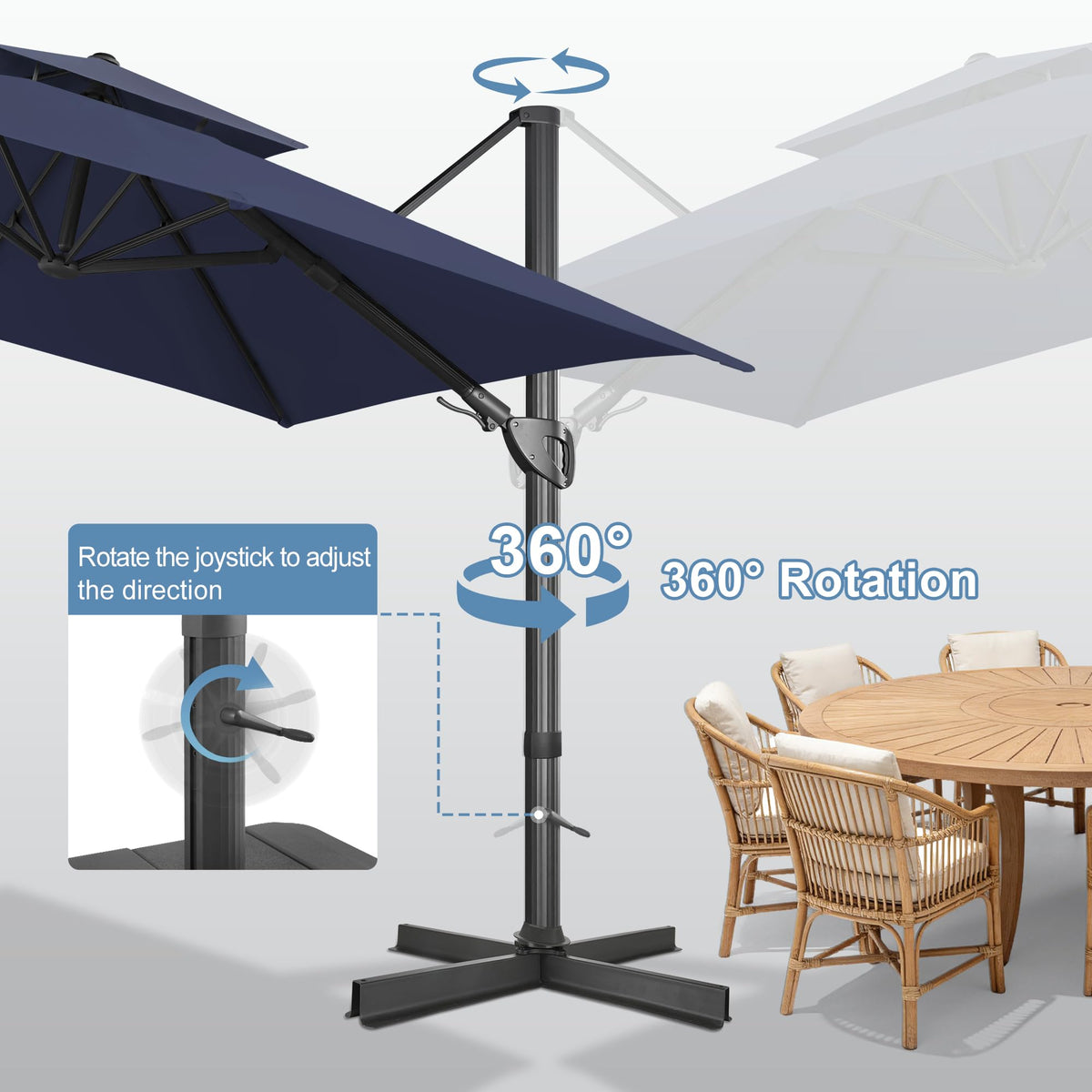 10x10 FT Square Navy Blue Cantilever Patio Umbrella J824639