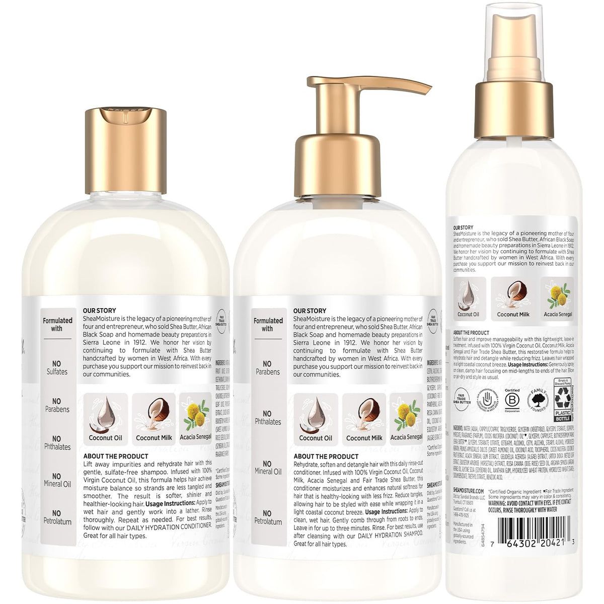 Shampoo & Conditioner + Leave-in Treatment Coconut Oil 3 Piece Set X31063