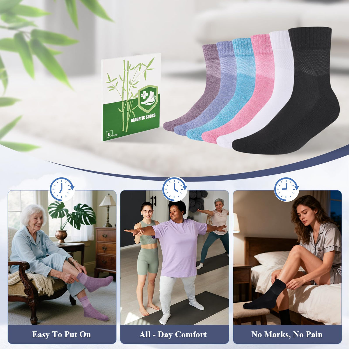 Bamboo Viscose Non Binding Wide Top Ankle Socks J4746