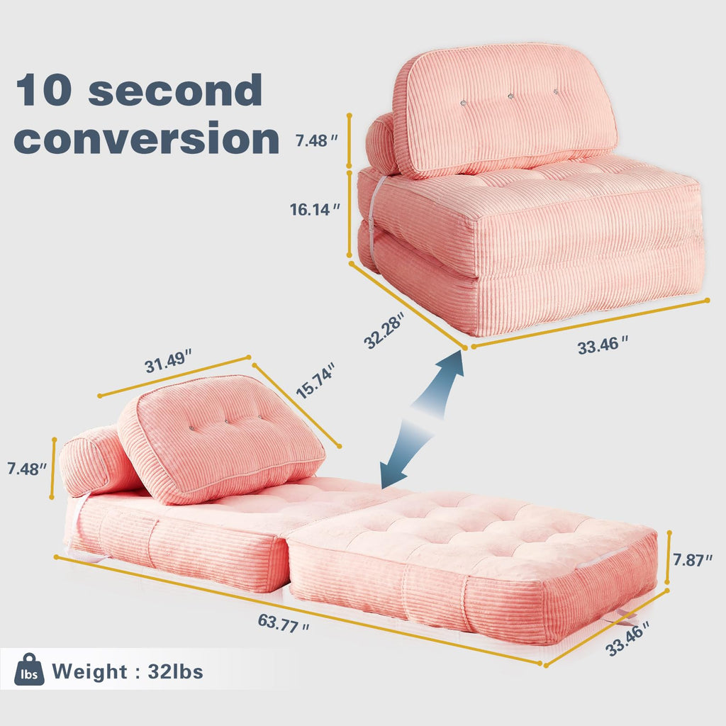 Pink Flannel Folding Sofa Bed P83366
