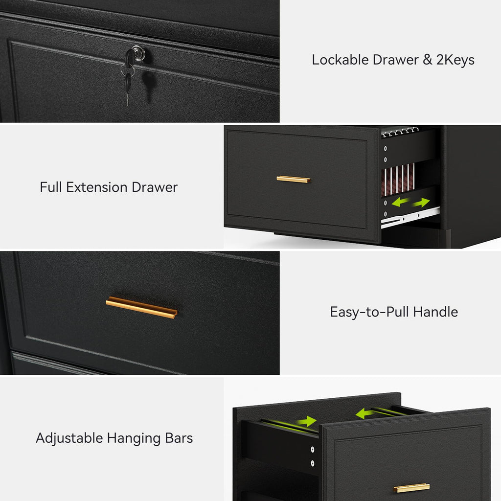 4 Drawer Black MDF File Cabinet with Lock B244