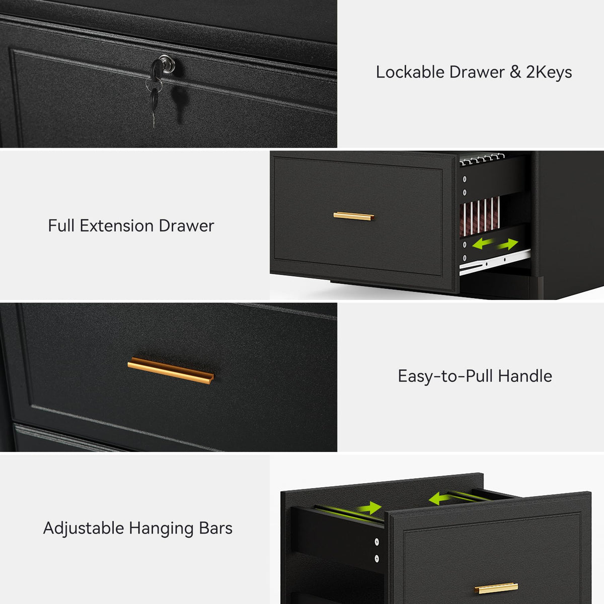 4 Drawer Black MDF File Cabinet with Lock B244