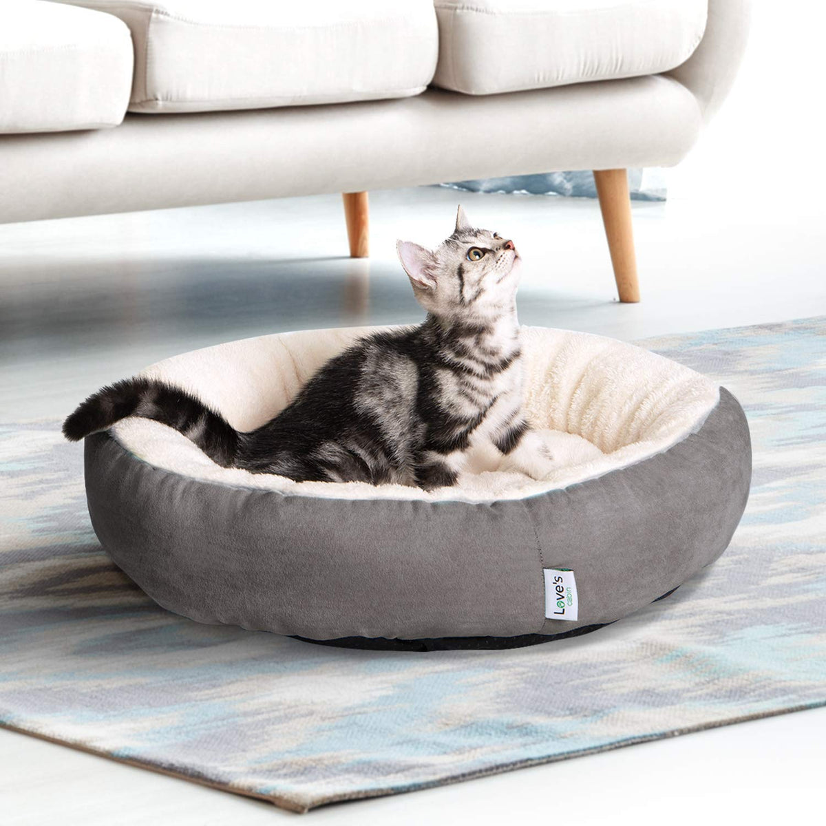 Round Donut Cat and Dog Cushion Bed, 20in Washable Gray S779