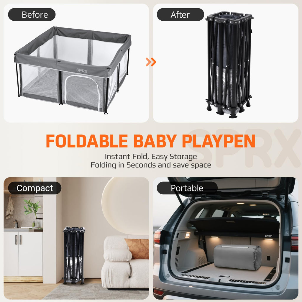 Foldable Baby Playpen with Mat and Travel Pack L9291