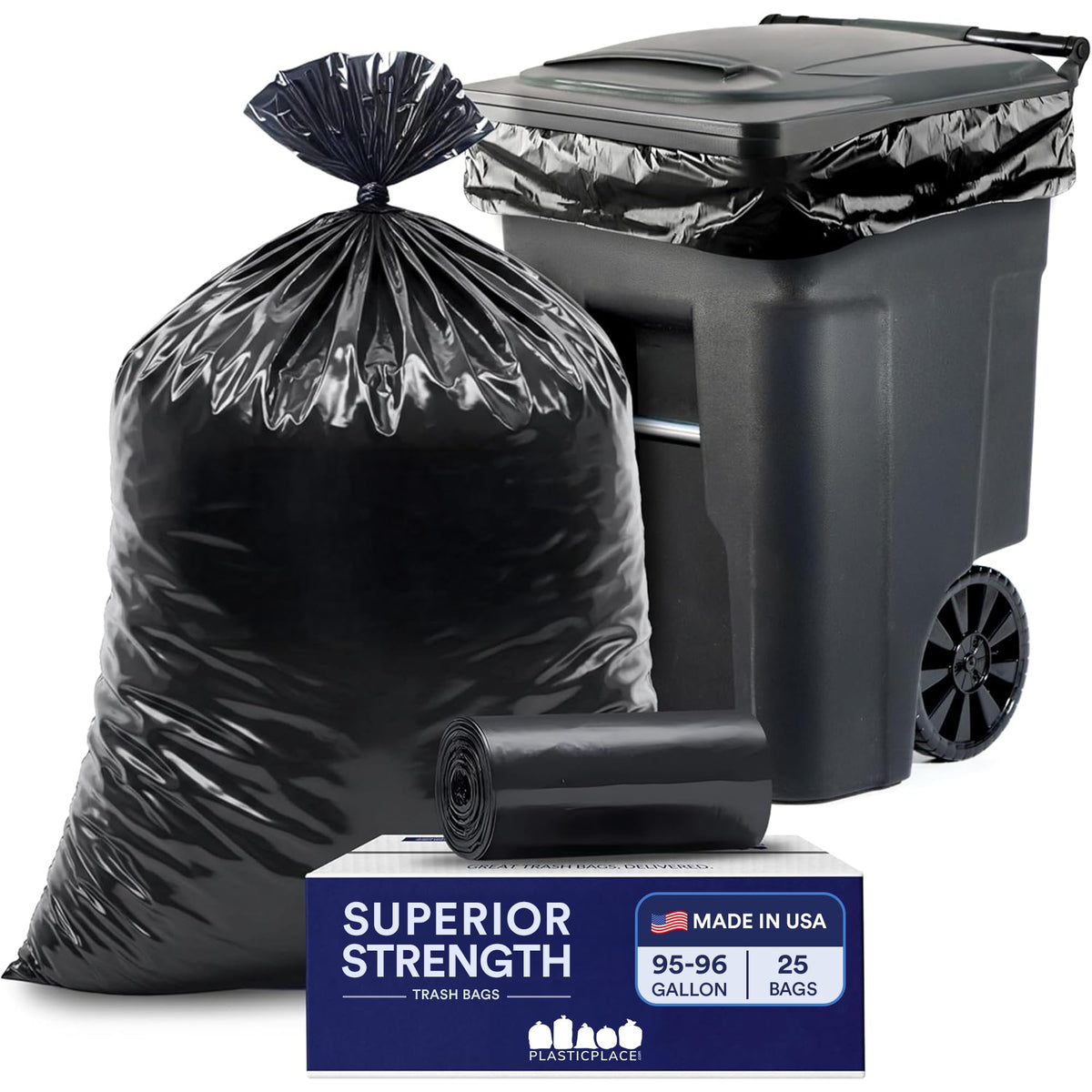 95-96 Gallon Heavy Duty 1.5 Mil Black Trash Bags 25 Count F25666