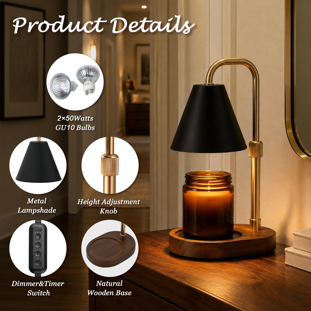 Candle Warmer Lamp Timer Height Adjustable G38127