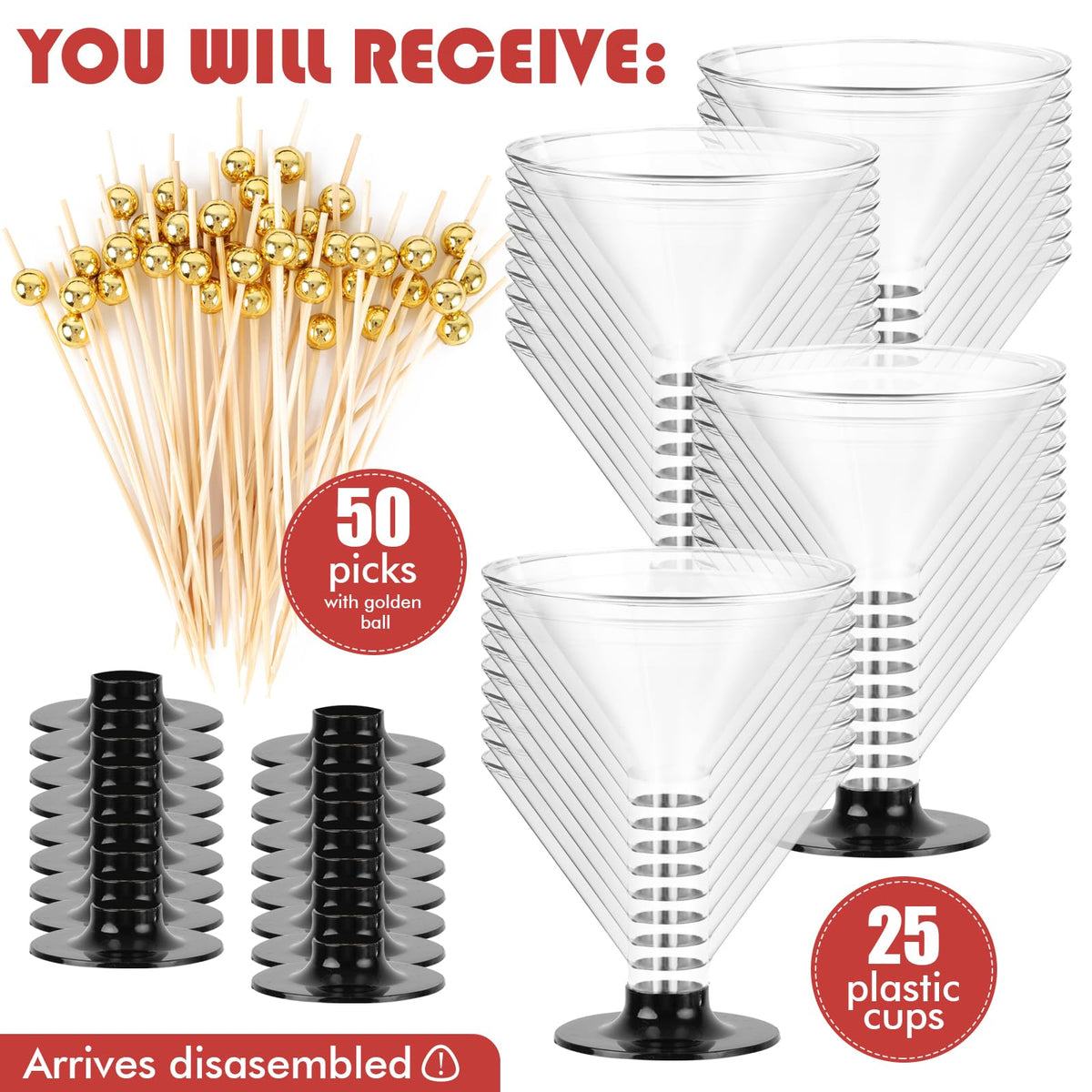 25 PCS 5oz Clear Plastic Martini Glasses H68124