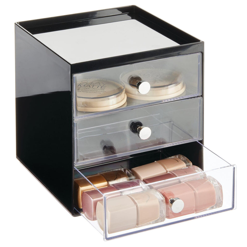 Makeup Organizer Storage Cube with 3 Drawers Black/Clear B3191