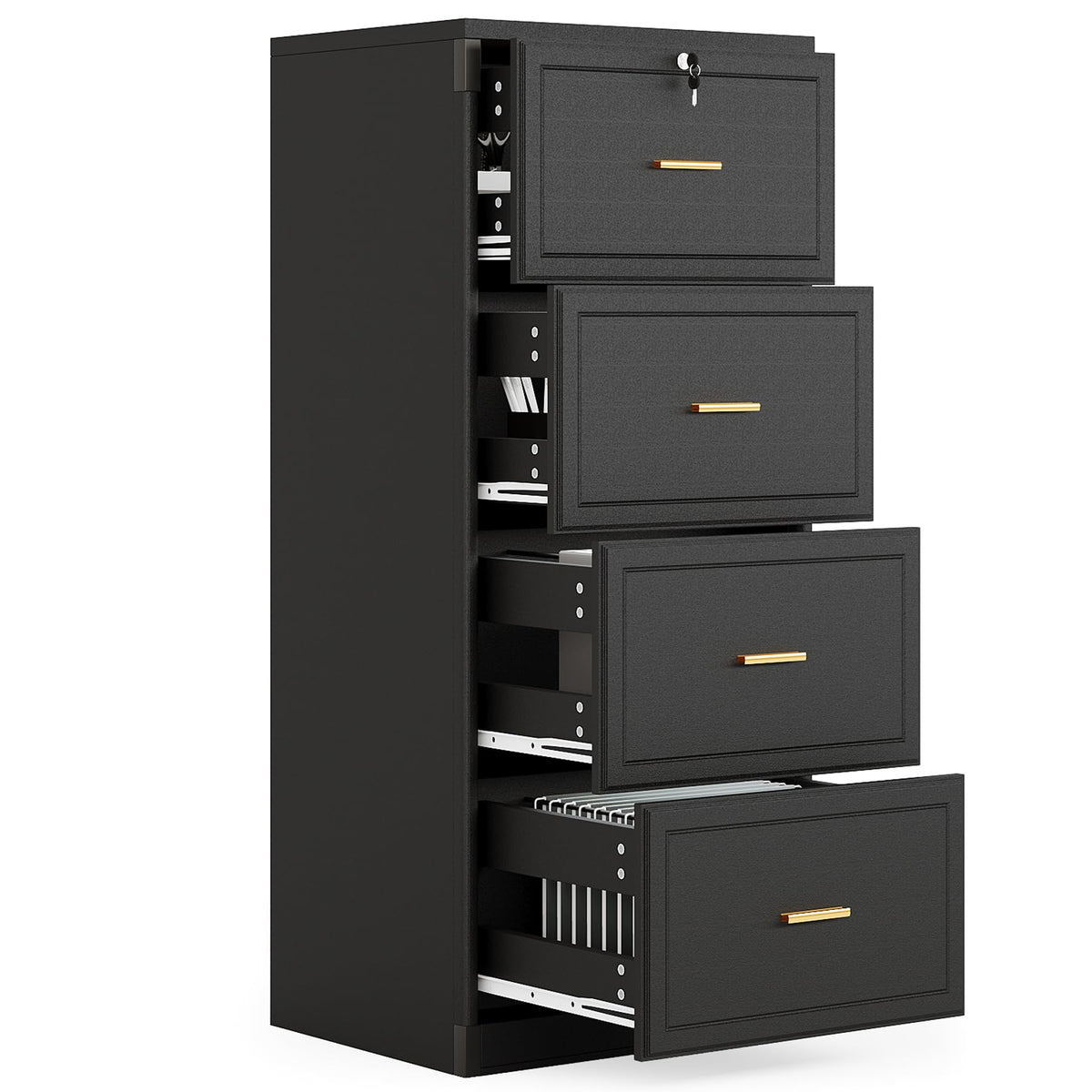 4 Drawer Black MDF File Cabinet with Lock B244