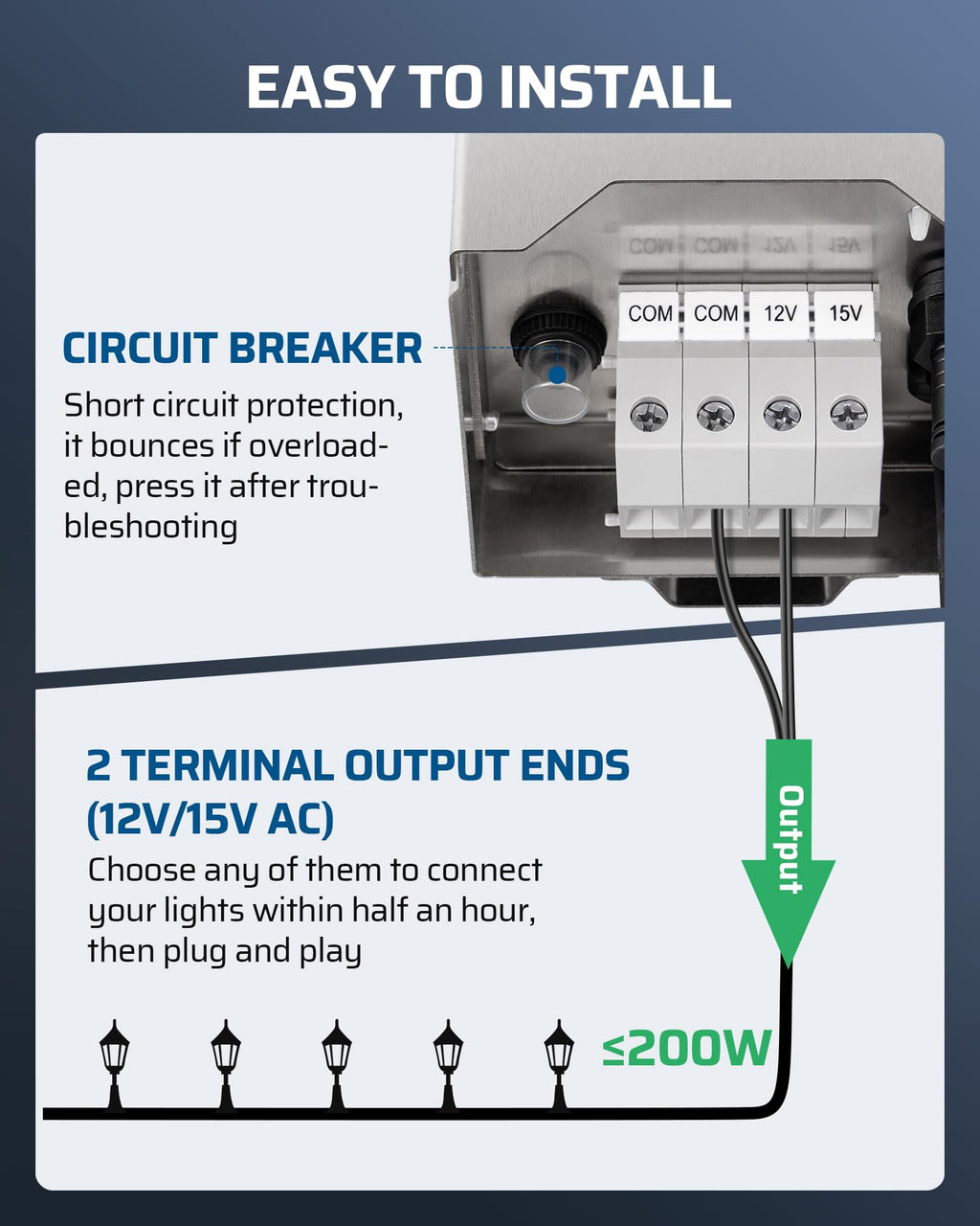 200W Low Voltage Transformer with Photocell Sensor & Timer O1466