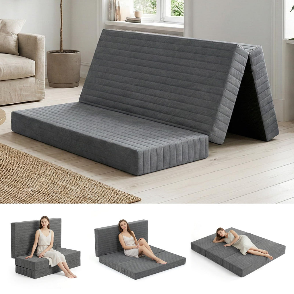 Queen Size Tri-Fold Mattress with Handles & Non-Slip Bottom M122704
