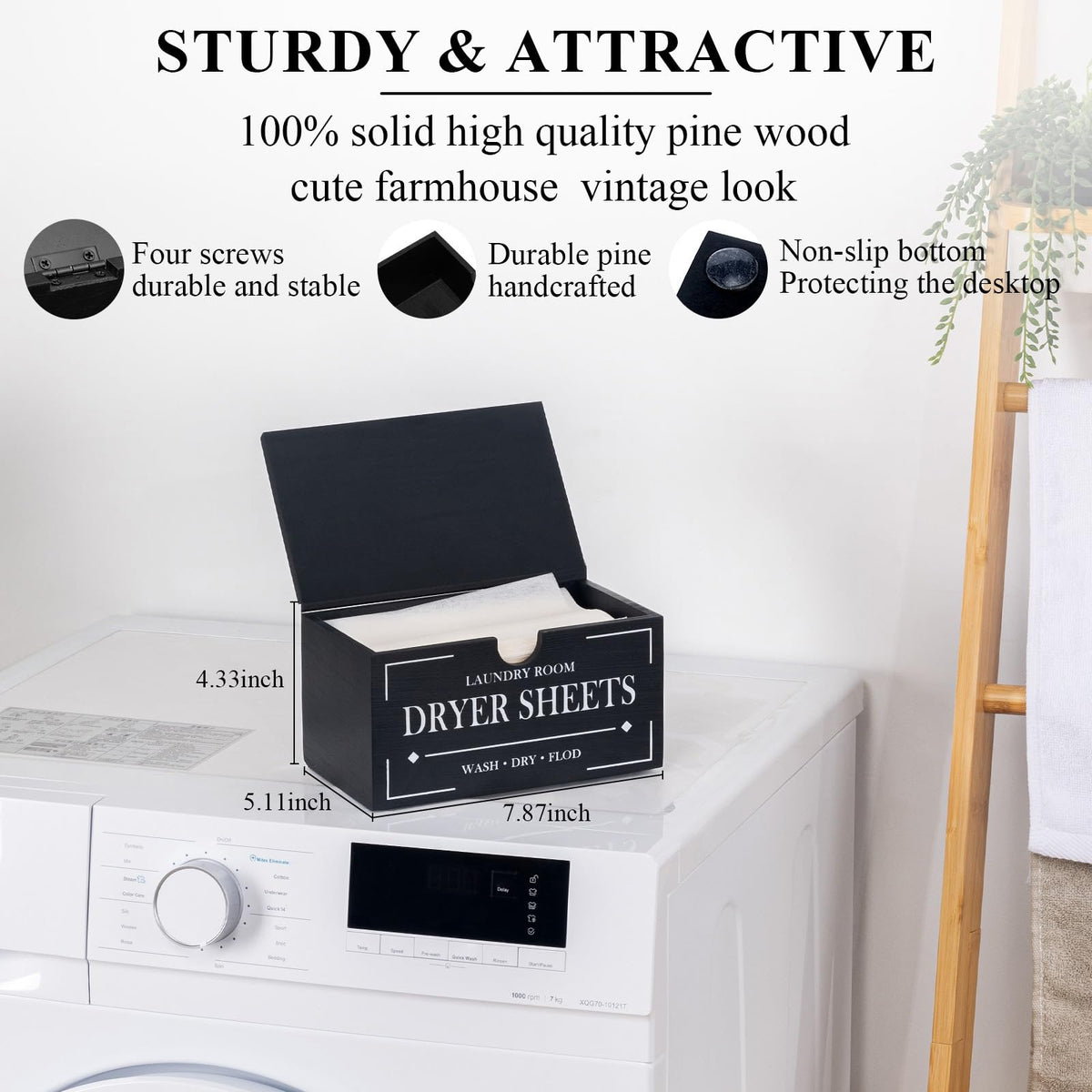 Black Dryer Sheet Holder with Lid U3810