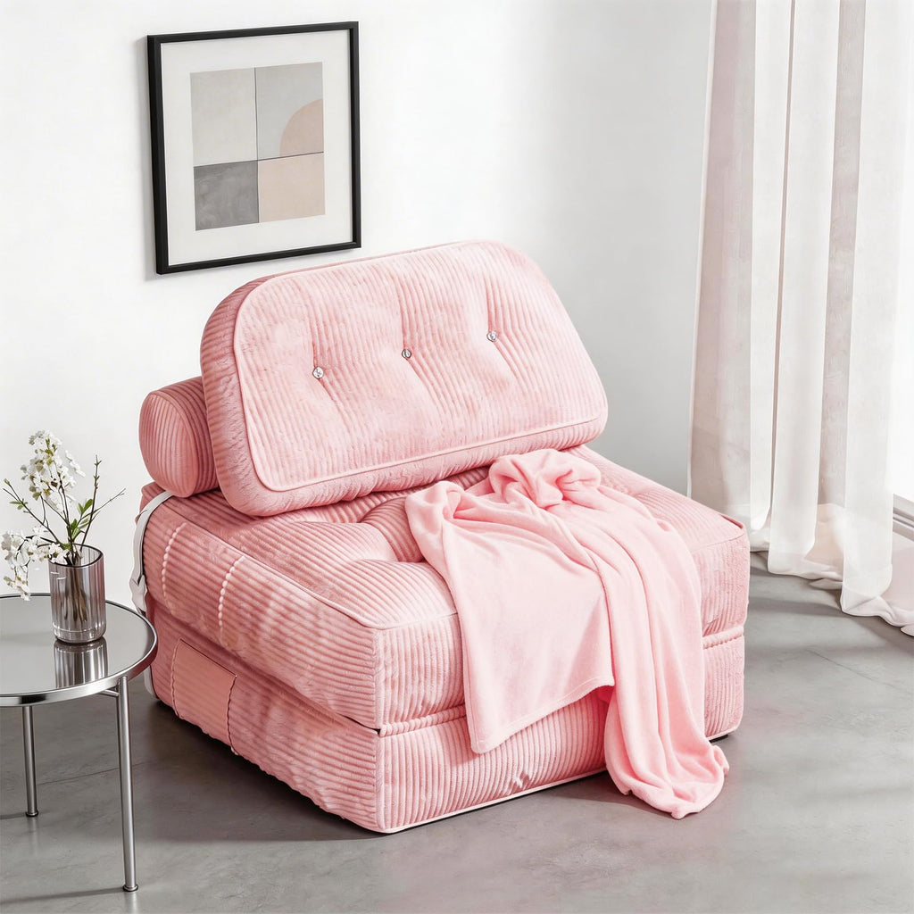 Pink Flannel Folding Sofa Bed P83366