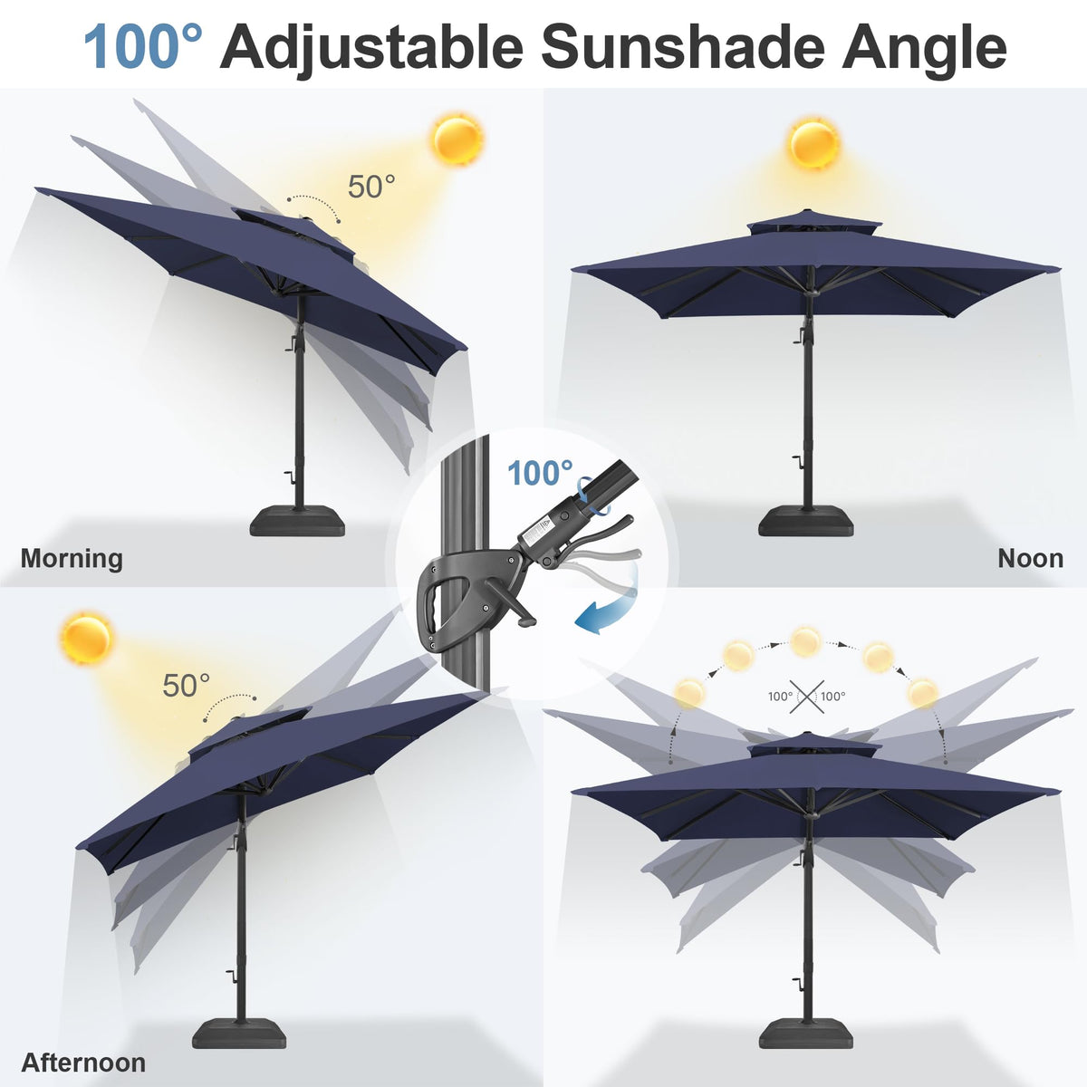 10x10 FT Square Navy Blue Cantilever Patio Umbrella J824639