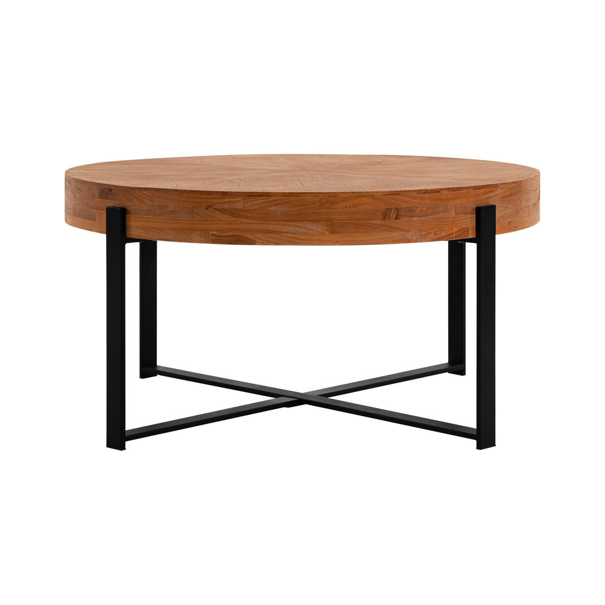 Round Coffee Table with Black Cross Legs Base L293