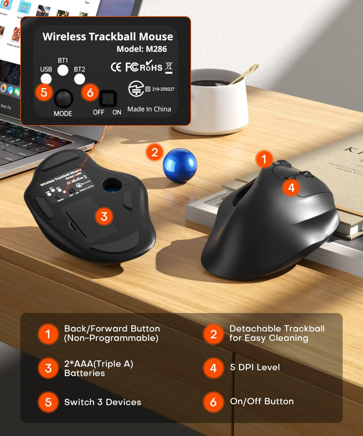 Ergonomic Wireless Trackball Mouse V980578