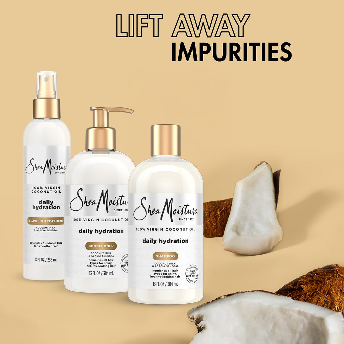 Shampoo & Conditioner + Leave-in Treatment Coconut Oil 3 Piece Set X31063