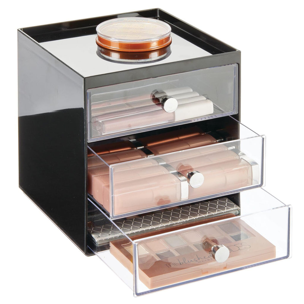 Makeup Organizer Storage Cube with 3 Drawers Black/Clear B3191