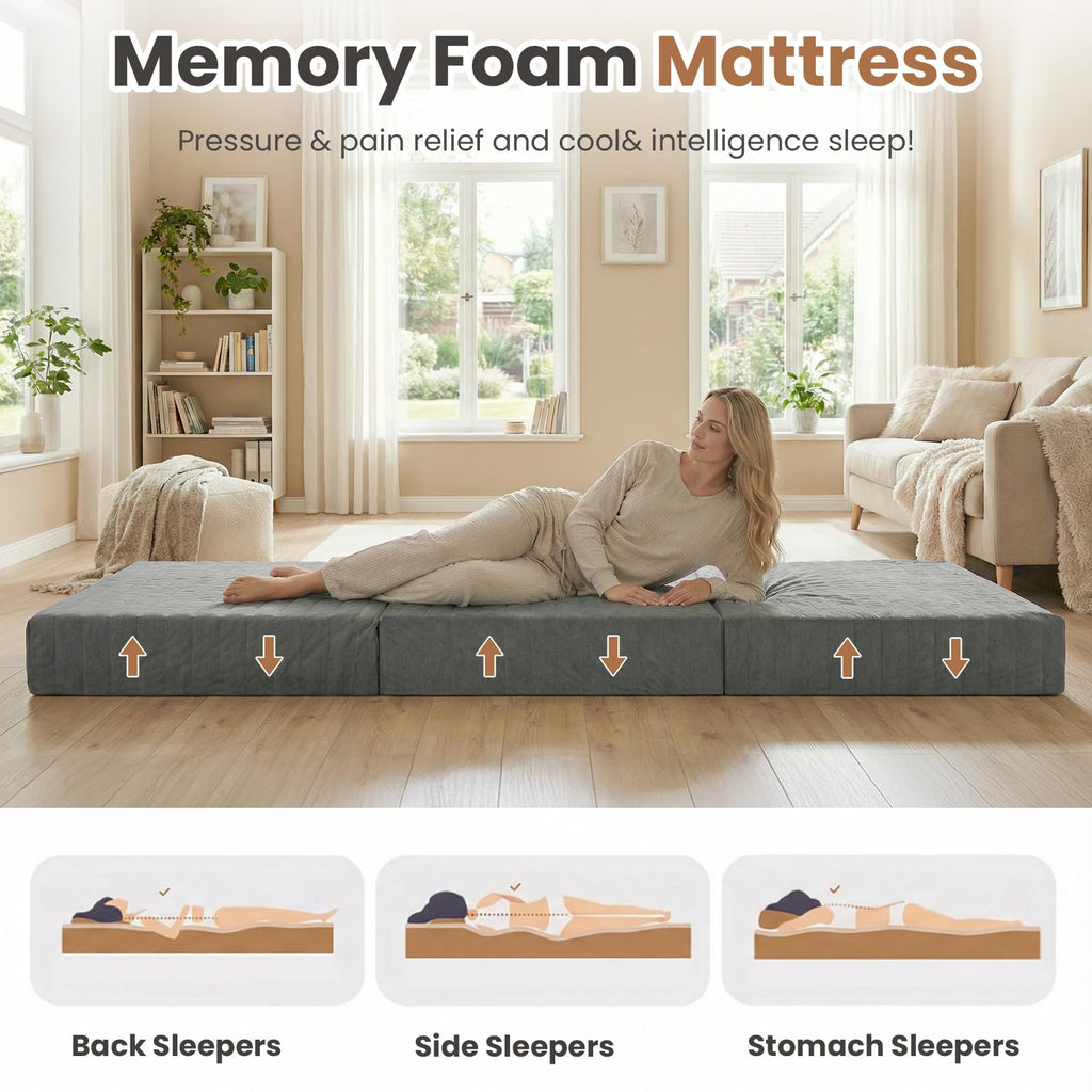 Queen Size Tri-Fold Mattress with Handles & Non-Slip Bottom M122704