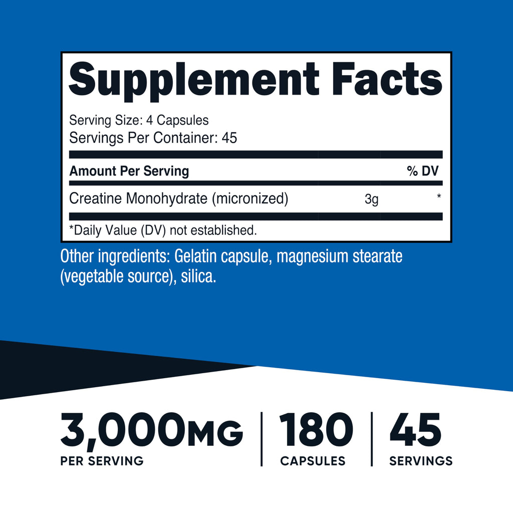 Creatine Monohydrate 3,000mg 180 Capsules D131