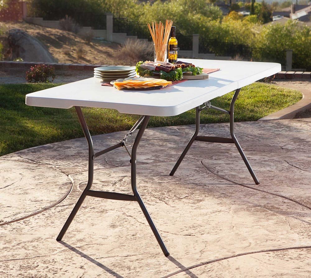 6 Feet White Granite Folding Table U3074