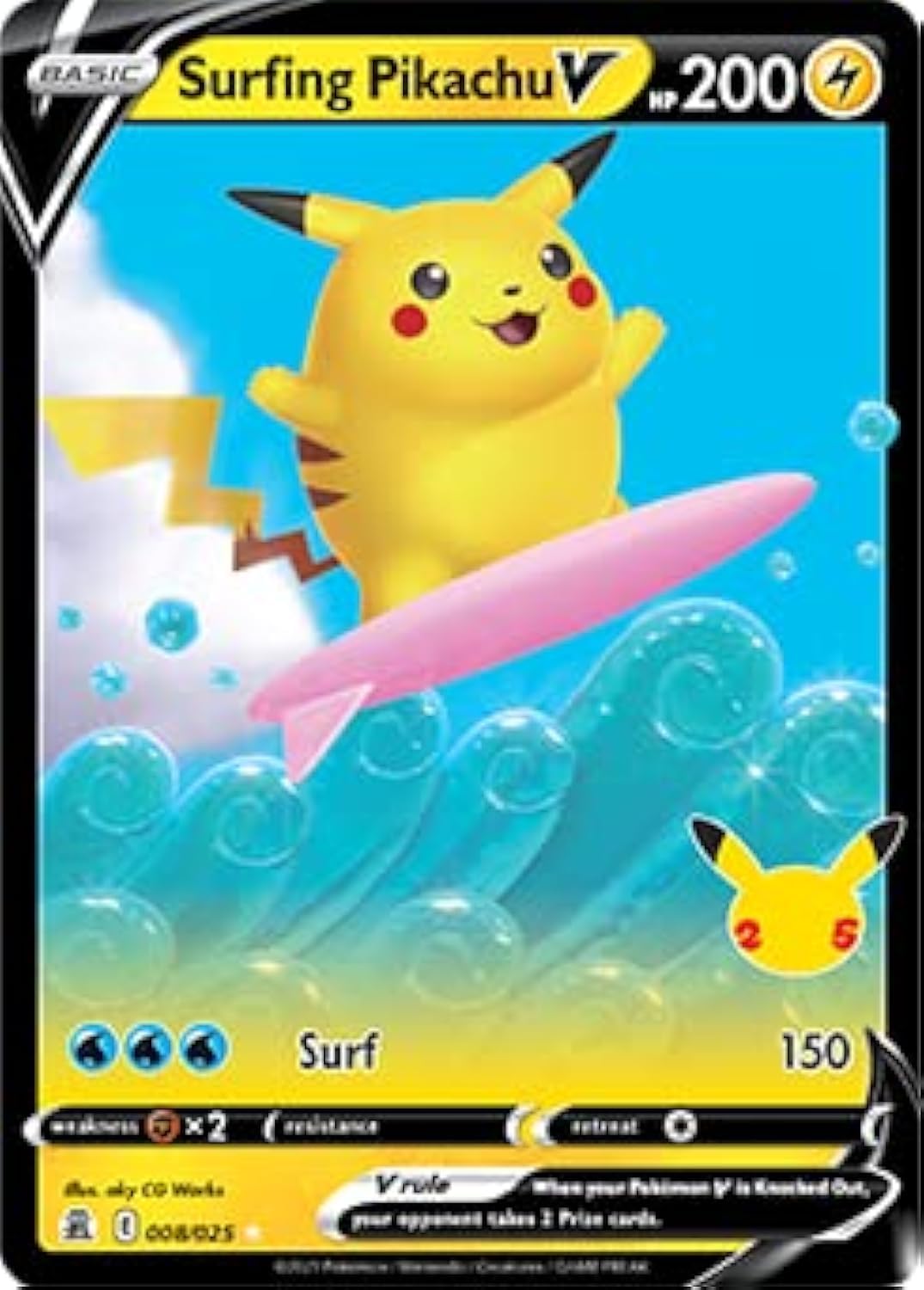Surfing Pikachu V Full Art Rare Holo Card Q7504