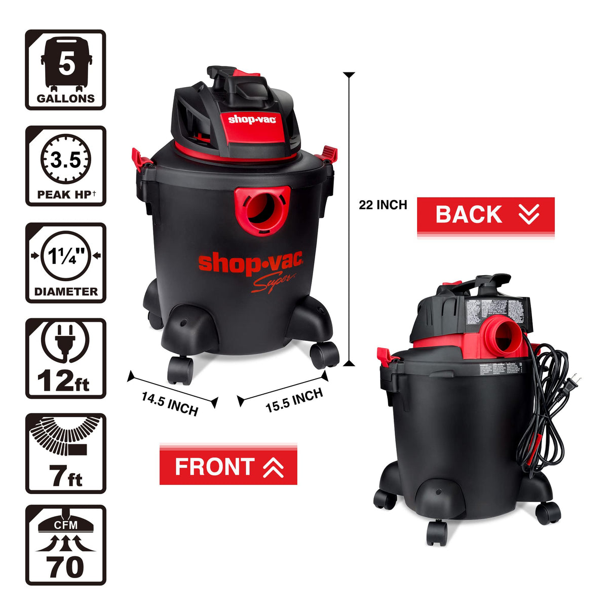 5 Gallon 3.5 Peak HP Wet/Dry Vacuum P51294