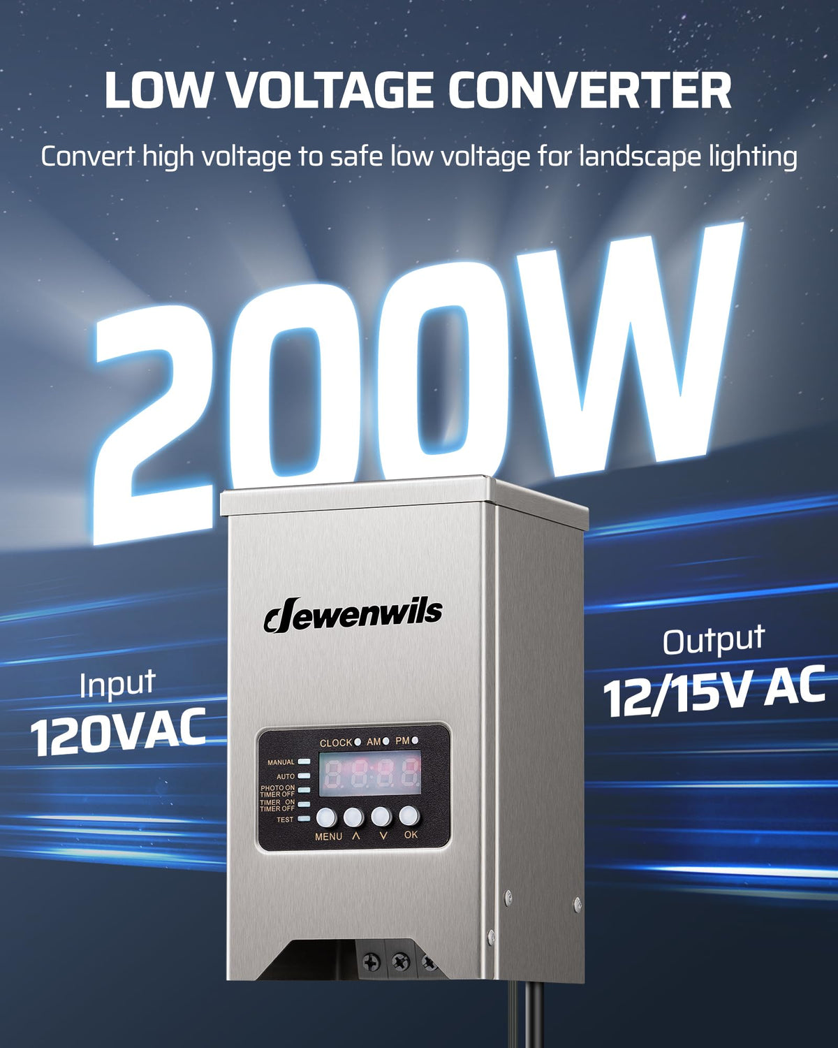 200W Low Voltage Transformer with Photocell Sensor & Timer O1466