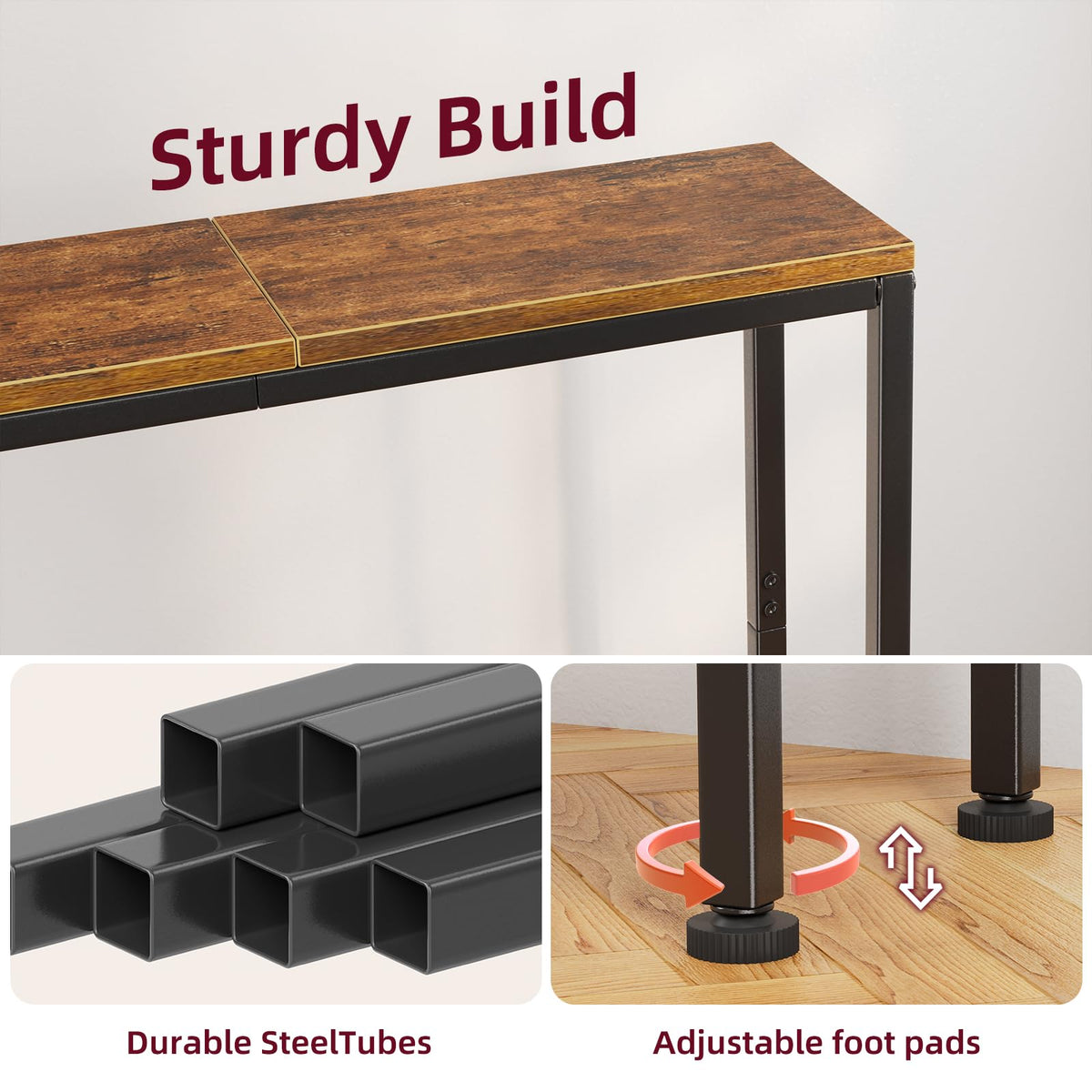 Rustic Brown Console Table with Storage Shelf D763