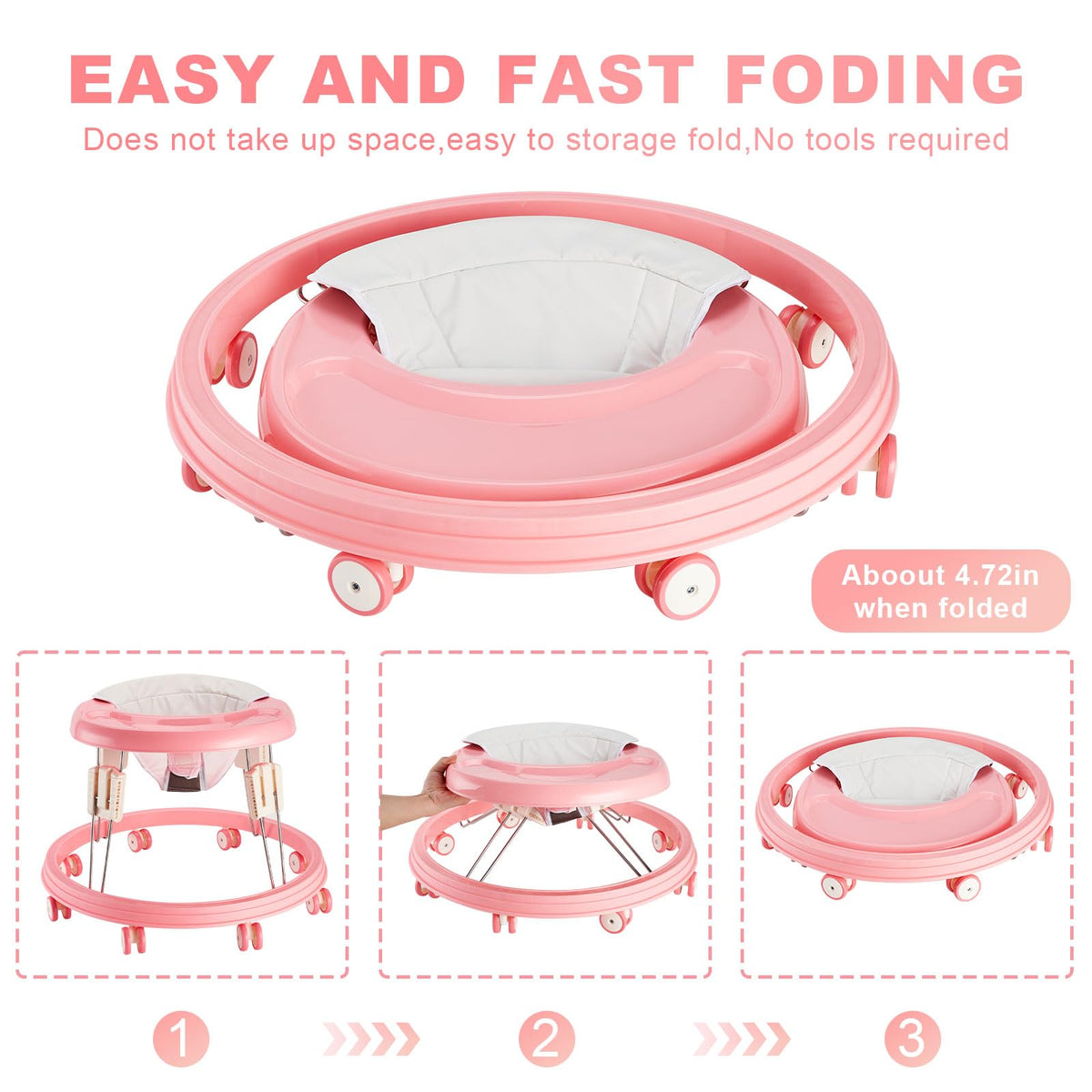 Adjustable Folding Baby Walker with Easy Clean Tray T58282