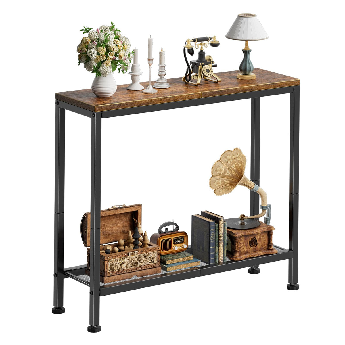 Rustic Brown Console Table with Storage Shelf D763