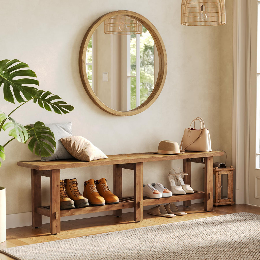 Solid Wood Shoe Bench with Storage Rack B627699