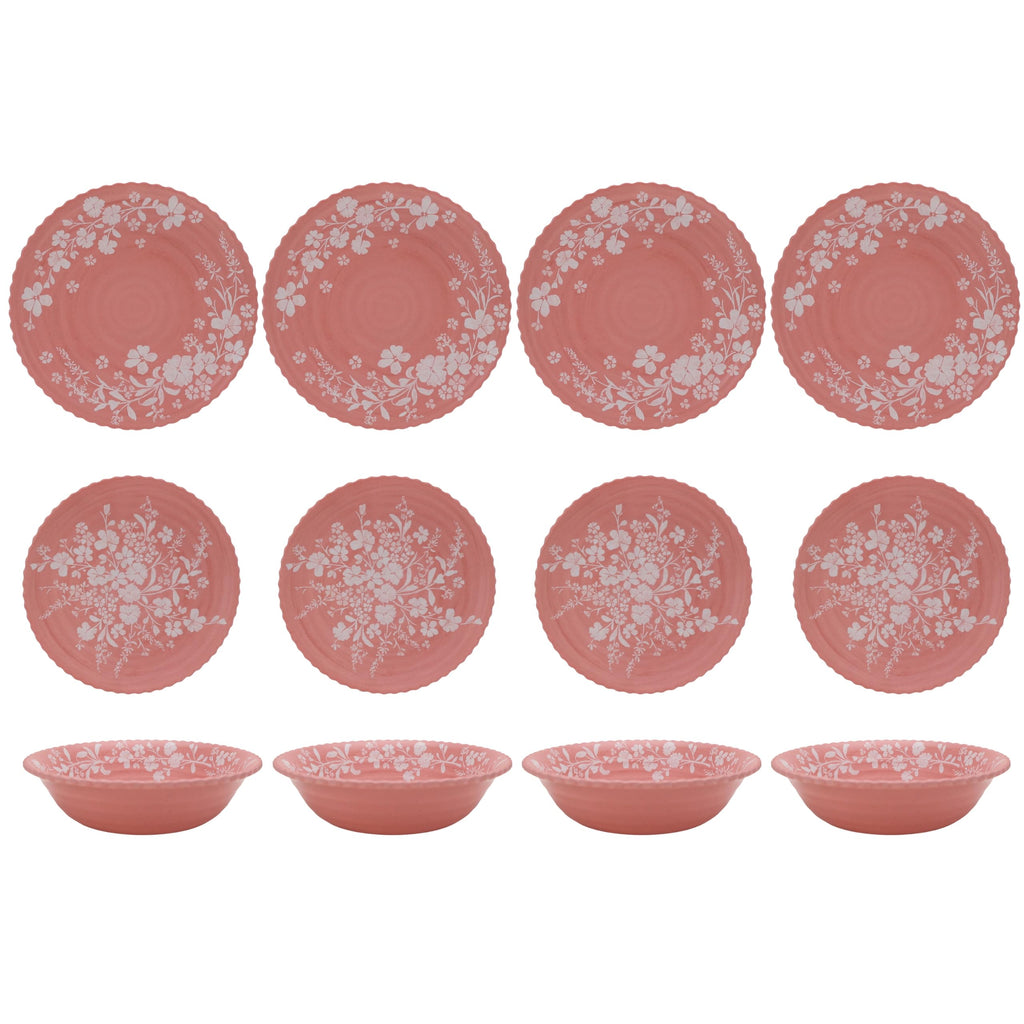 12-Piece Pink Bamboo Melamine Dinnerware Set U998